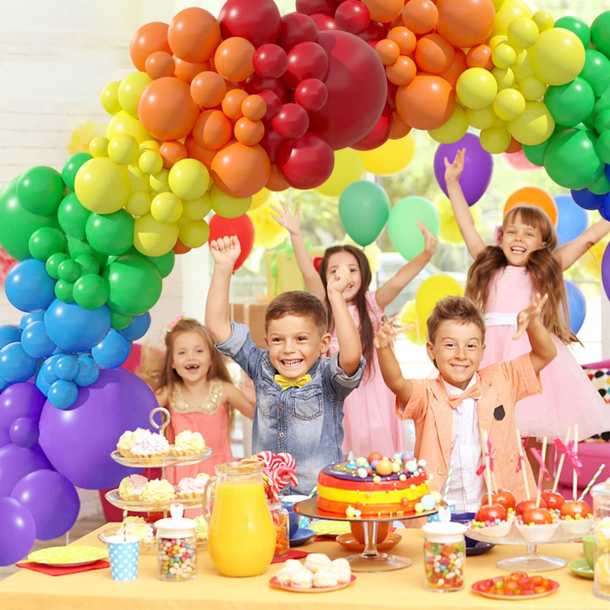 Hi Five 5th Birthday Party Decorations - Rainbow Balloon Garland Arch Kit, Handprint Stickers, Cake Topper, Foil Balloon