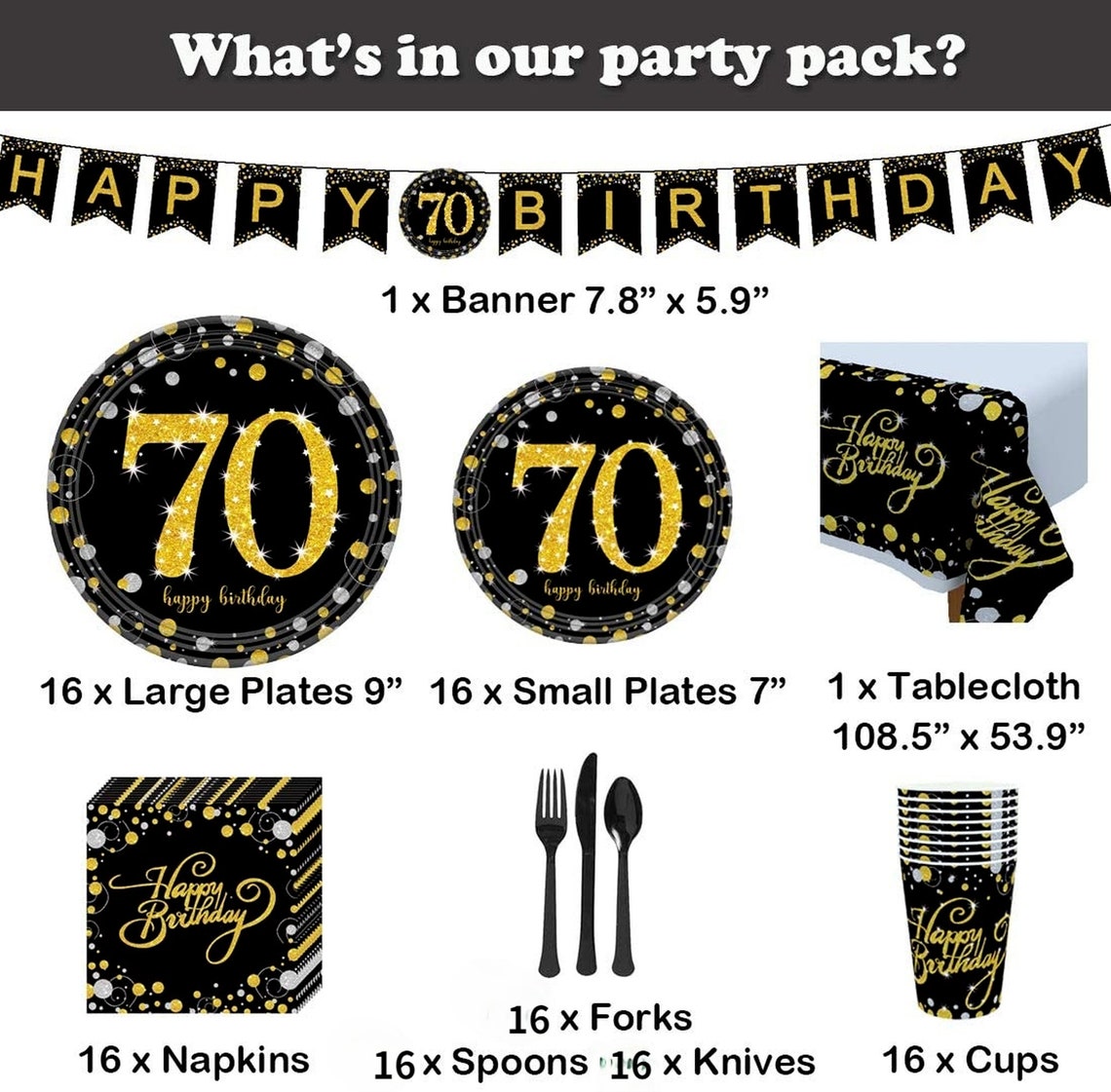 70th Birthday Party Supplies Disposable Tableware for 16 Etsy