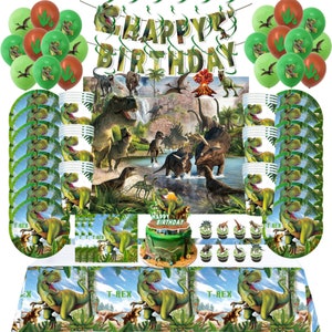 Tyrannosaur Party Tableware Birthday Supplies Plates Napkins Tablecloth Jungle Dinosaur Decor Disposable Dinnerware Boys Kids Jurassic T-REX