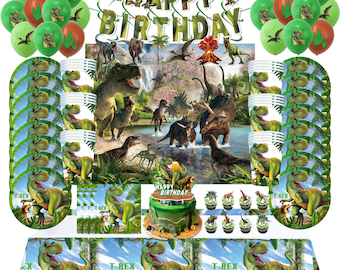 Dinosaurier-Geburtstagsdeko-Set – 61 Teile, Inkl. Teller, Servietten, Tischdecke, Für Ca. 20 Gäste, Perfekt Für Kinderpartys