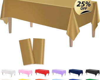 Gold Tablecloths Disposable Plastic Tablecovers Waterproof Rectangle Picnic Table Covers for Birthday, Wedding, Party Supplies Table Cloths