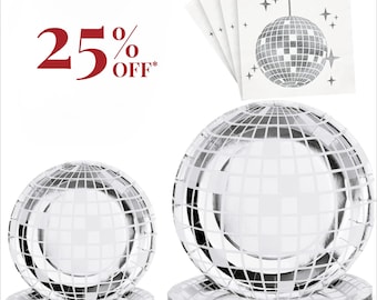 Disco Ball Party Supplies Disco Plates and Napkins Silver Tableware Set for 70s 80s 90s Birthday Rock Roll Dance Music Party