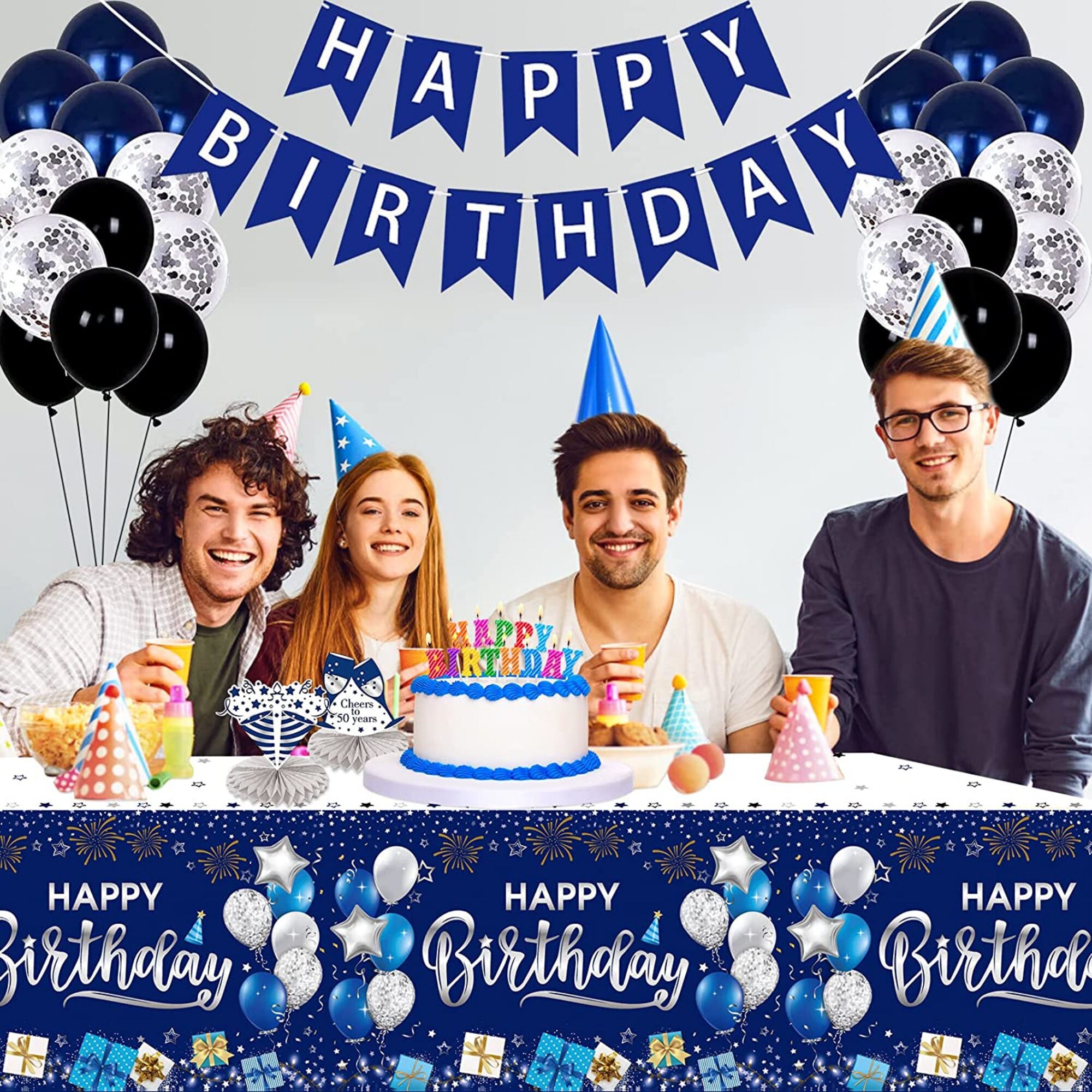 DekoShop Happy Birthday Tischdecke – Blau – 120 X 180 Cm – Für Party & Geburtstagsfeier DekoShop Tischdecke 120x180