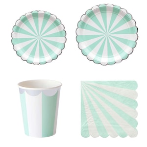 Green Stripe Party Tableware Birthday Disposable Dinnerware Paper Plates Napkins Cups Straws Party Supplies Baby Shower Wedding Decorations