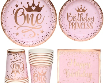 Einweg Geschirr 1. Geburtstag Dekor Mädchen Rosa Eins Geburtstag Party Geschirr Erstes Jahr Dekorationen Pappteller Tassen Besteck