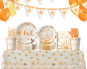 First Trip Around Sunshine Sun Party Tableware Baby Shower Disposable Dinnerware Paper Cups Napkins Plates Bohemian 1st Birthday Decoration
