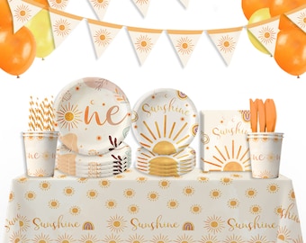 Premier voyage au soleil, fête du soleil, vaisselle pour baby shower, vaisselle jetable, gobelets en papier, serviettes de table, assiettes, décoration bohème pour 1er anniversaire