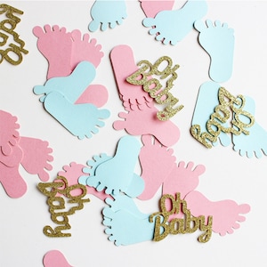 Confettis en papier pour révélation du genre, confettis à empreintes de pas pour fête prénatale, décorations à paillettes Oh Baby Sprinkles pour fête d'anniversaire, fournitures de Table de mariage