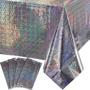 虹色のプラスチックテーブルクロス 光沢のある使い捨てレーザー長方形テーブルカバー ホログラフィックホイル パーティー装飾 誕生日 ブライダル 結婚式 クリスマス