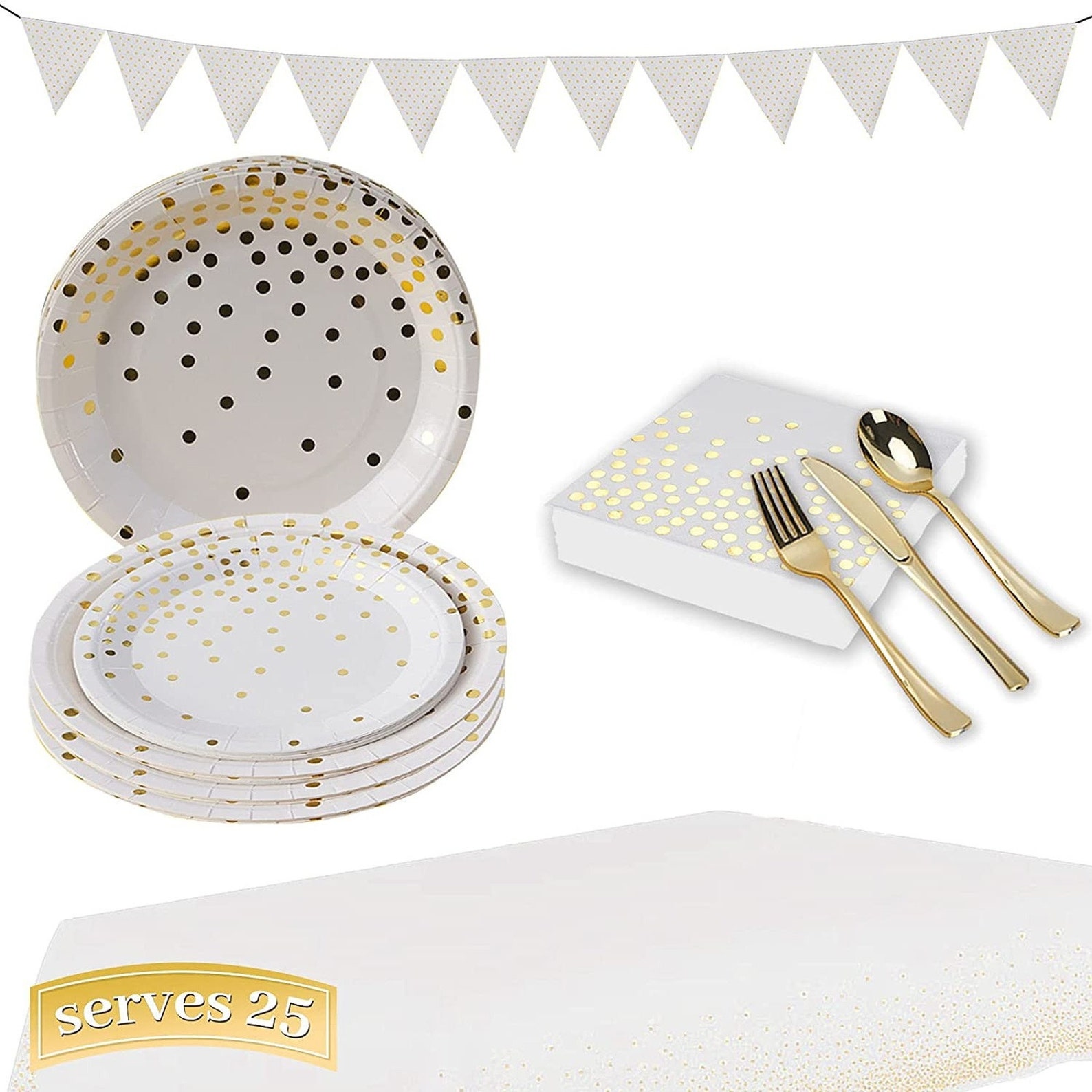 White and Gold Party Supplies set Disposable Party Dinnerware Etsy