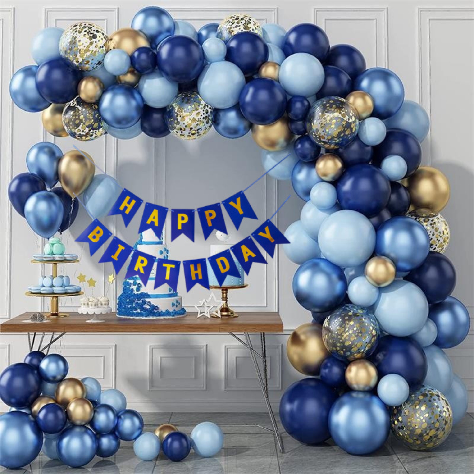 TONIFUL 4 Blue White Gold Balloon Centerpieces For - View #6