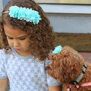 Petite Aqua Puppy Bow - Matching Girls Headband - Puppy Accessories - Bulldogs & Bows