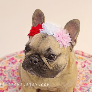 Sweetie Pie Red, Pink, and White Flower Crown for Puppies - French Bulldog Accessories - Bulldogs & Bows