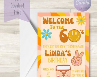 Groovy 60th birthday invitation/ 60s birthday celebration/ Hippie Birthday Party/Groovy Birthday celebration/ 60th birthday/ Flower power