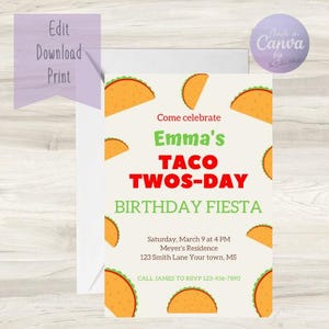 Taco Twosday Birthday Invitation/ Taco Twos-day Birthday party/ Taco Birthday Invite/ Edit Yourself / Birthday Invitations/ Digital Download