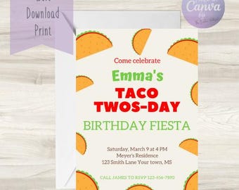 Taco Twosday Birthday Invitation/ Taco Twos-day Birthday party/ Taco Birthday Invite/ Edit Yourself / Birthday Invitations/ Digital Download