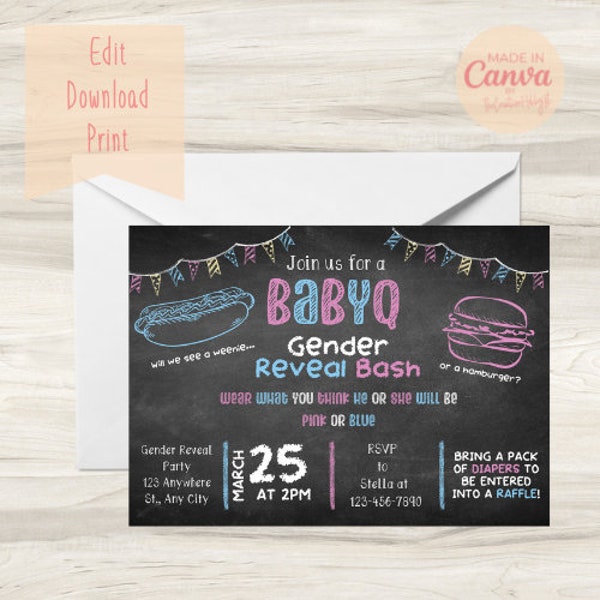 BaByQ Gender Reveal Party Invitation, BaByQ Party, Gender Reveal Party, BBQ party, BBQ Gender Reveal, Gender Reveal Invitation, Party Invite