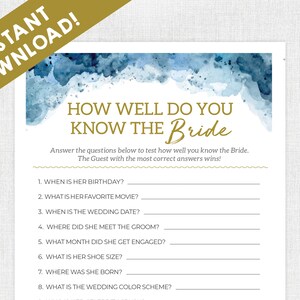 Hoe goed kent u de bruid / bruidquiz / bruidsdouchespellen / Instant Download / bruidsdouche / afdrukbaar / nautisch / aquarel