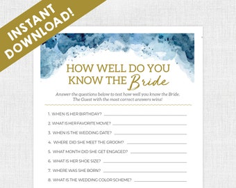How Well Do You Know the Bride / Bride Quiz / Bridal Shower Games / Instant Download / Bridal Shower / Printable / Nautical / Watercolor