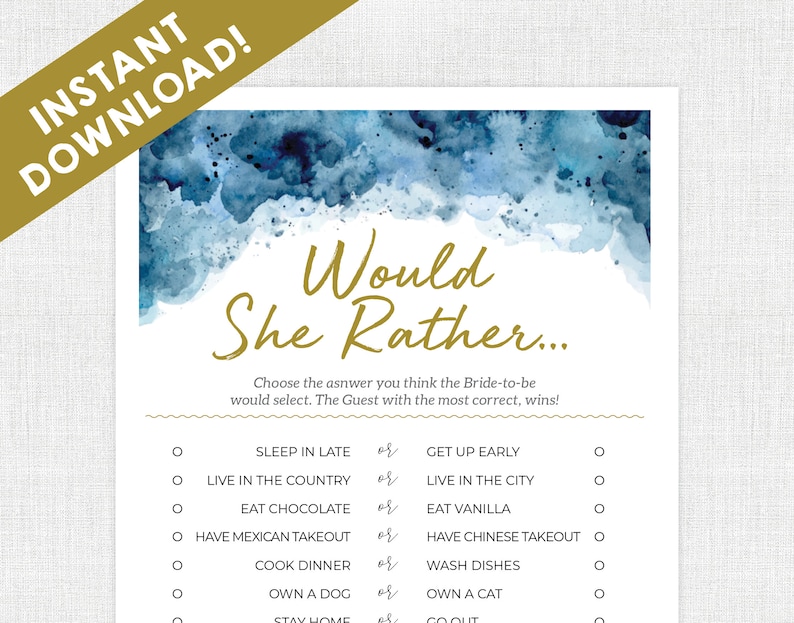 Would She Rather / This or That / Beach Theme / Bridal Shower Games