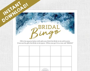 Bridal Shower Bingo / Bridal Bingo Game / Bridal Shower Games / Instant Download / Bridal Shower / Printable / Nautical / Watercolor / Blue