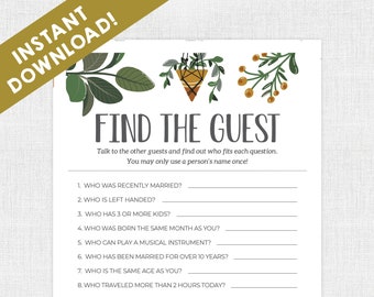 Bridal Shower Games / Instant Download /  Bridal Shower / Printable / Boho / Plants / Succulents / Find the Guest / Guess Who / Wedding