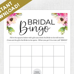 Bridal Shower Games / Instant Download /  Bridal Shower Game / Printable / Flowers / Floral / Bridal Bingo / Wedding Shower