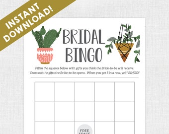 Brautparty Spiele / Instant Download / Bridal Shower / Printable / Boho / Pflanzen / Sukkulenten / Braut Bingo / Wedding Shower
