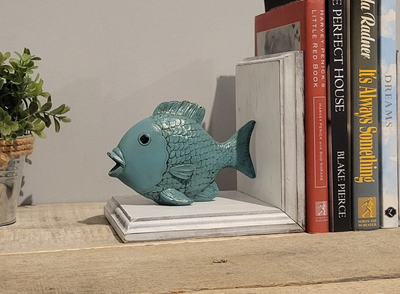 Beach House Book Ends With Rustic Turquoise Fish / Tropical Ocean
