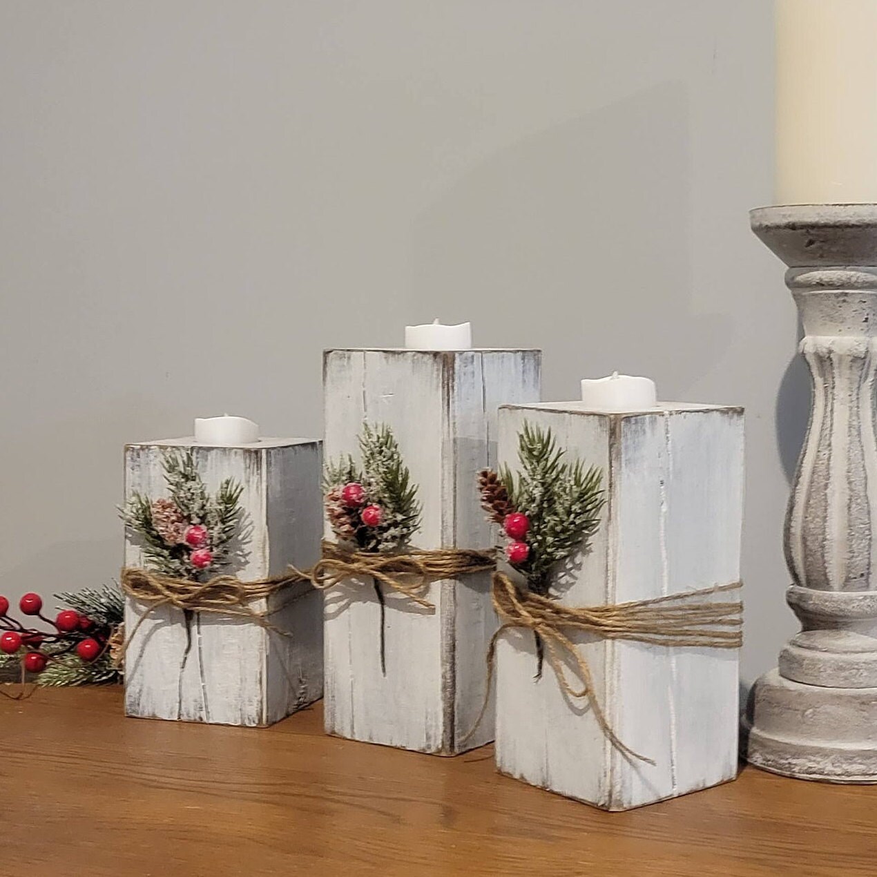 Christmas Candle Holders Rustic Christmas Decor Farmhouse - Etsy