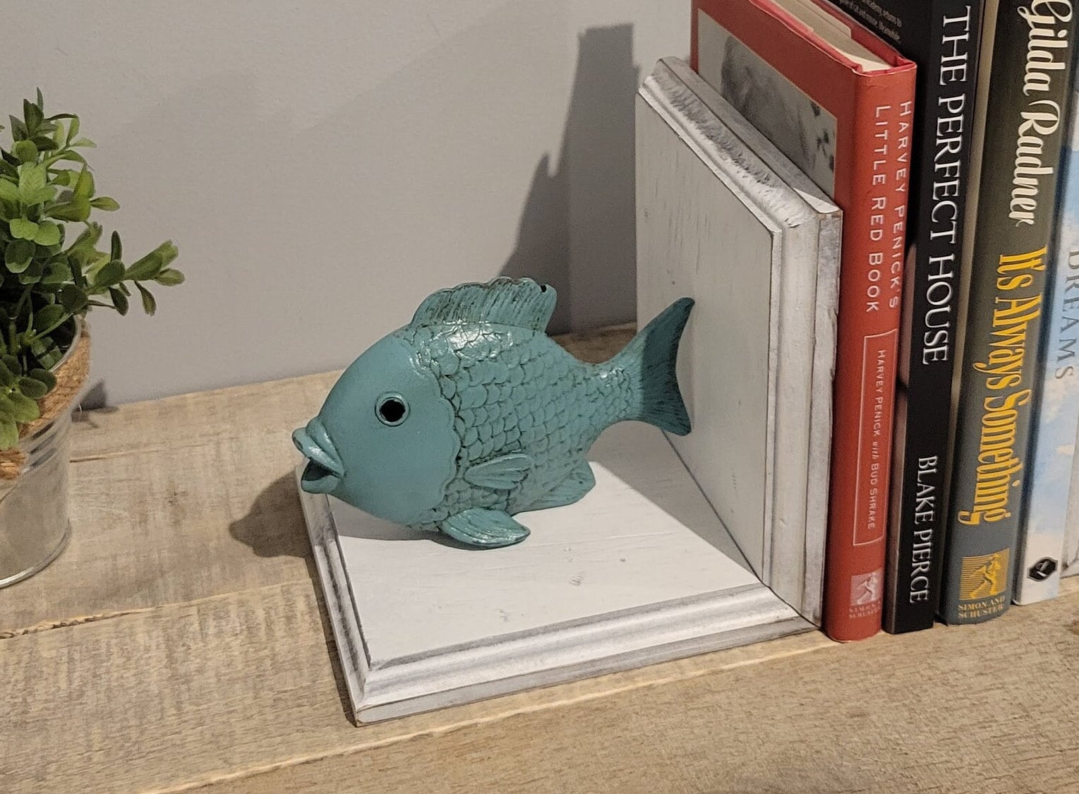 Beach House Book Ends With Rustic Turquoise Fish / Tropical Ocean