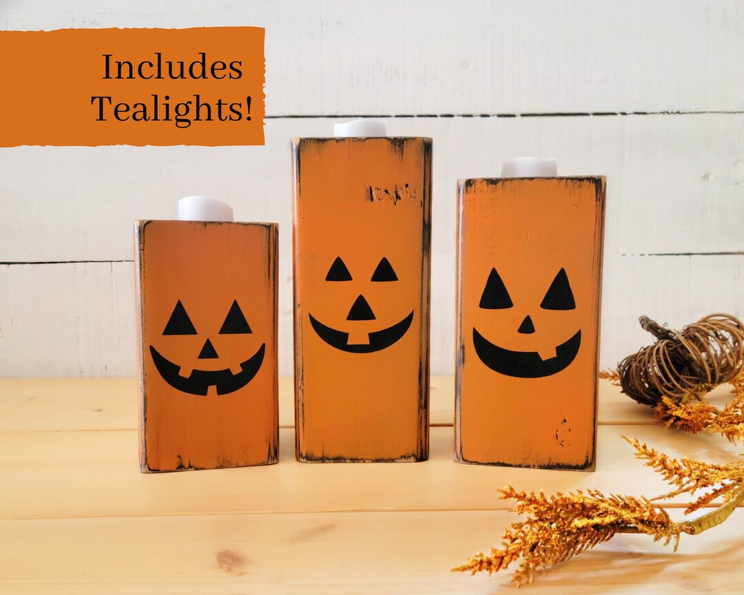 Pumpkin Tea Light Candle Holders / Halloween Farmhouse Decor / Rustic
