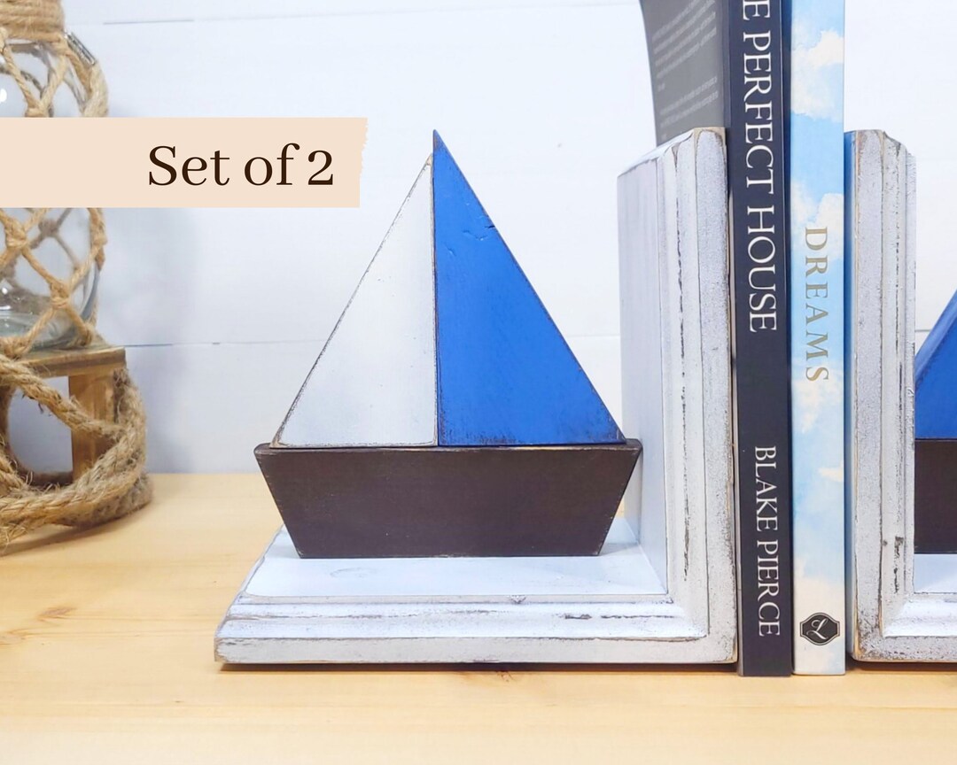 Sailboat Bookends for Beach House / Nautical Farmhouse Decor / Rustic ...