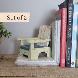 Beach House Chair Bookends / Nautical Farmhouse Decor / Rustic Coastal Fireplace Mantel or Bookshelf Decor