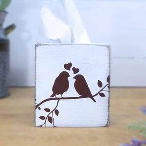 Rustic Love Birds Wooden Tissue Box Cover: Shabby Chic Decor