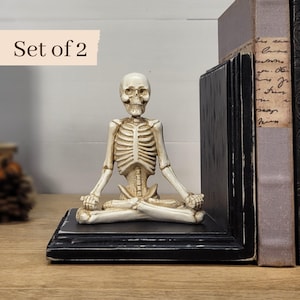 Yoga Skeleton Bookends / Halloween Farmhouse Decor / Rustic Table, Fireplace Mantel, or Bookshelf Decor