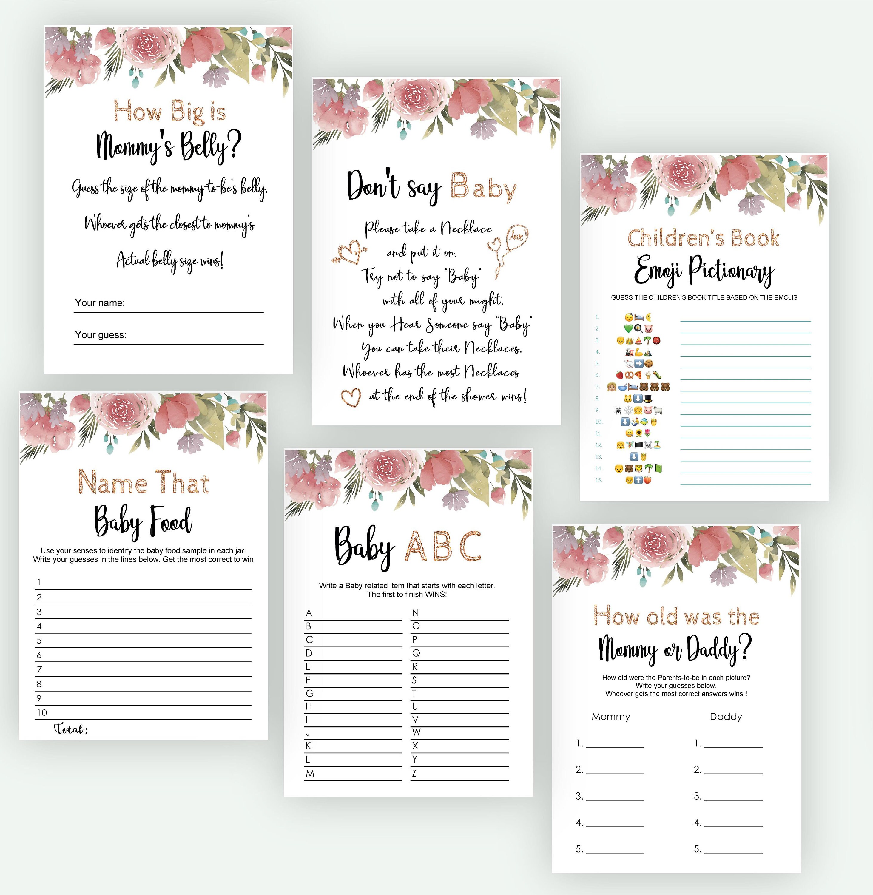 What is in The Nappy Bag Baby Shower Game Greenery baby Etsy