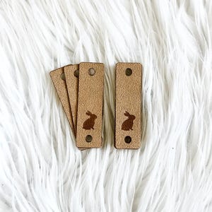 Vegan Leather Bunny Tags – Set of 12 Ultrasuede Camel Tags for Handmade Items