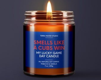 Smells Like A Cubs Win Candle | Chicago Lucky Game Day Candle | Cubs Fan Gift | MLB Baseball Candle | Chicago Game Day Decor | Sport Candle