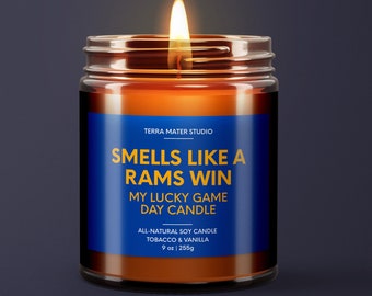 Smells Like A Rams Win | Rams Lucky Game Day Candle | Soy Candle | Los Angeles Sports Fan Gift | NFL Rams Gift | Rams Unique Gift