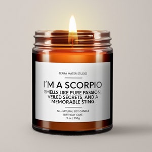 Scorpio Candle | Scorpio Birthday Gift | Soy Wax Candle | Funny Gift For Scorpio Horoscope Candle | Zodiac Gifts | 9 oz