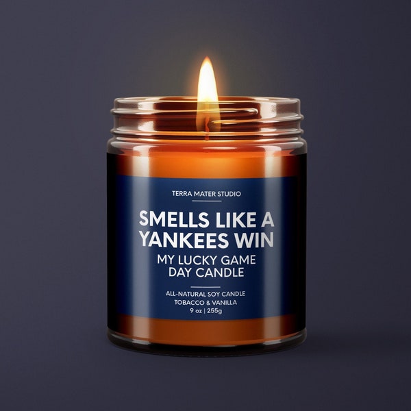 Smells Like A Yankees Win | New York Lucky Game Day Candle | Soy Candle | Yankees Unique Gift | Baseball Candle | Yankees Game Day Decor