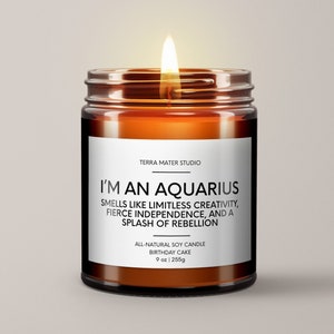 Aquarius Candle Aquarius Birthday Gift Soy Wax Candle Funny Gift For Aquarius Horoscope Candle Zodiac Gifts 9 oz image 1