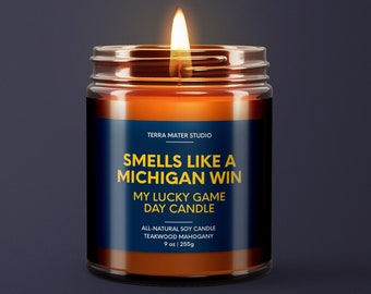 Smells Like A Michigan Win | Wolverines Lucky Game Day Candle | Soy Candle | Wolverines Fan Gift | Michigan Game Day Decor | Michigan Gift