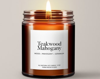 Teakwood Mahogany Scented Candle | Soy Wax Candle | Warm Candle | Candles In Jars | All Natural Candle