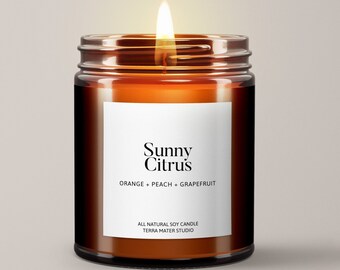 Sunny Citrus Scented Candle | Soy Wax Candle | All Natural Candle | Candles In Jars | Essential Oil Candle