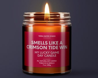 Smells Like A Crimson Tide Win Candle | Alabama Lucky Game Day Candle | Soy Candle | Crimson Tide Gift | College Football Gift Alabama Gift