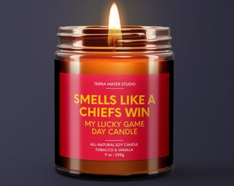 Smells Like A Chiefs Win Candle | Kansas Lucky Game Day Candle | Soy Candle | Chiefs Fan Gift | NFL Gift | Kansas Game Day Decor | Football