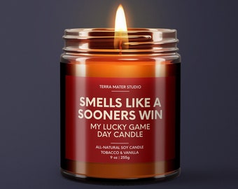 Smells Like A Sooners Win | Oklahoma Lucky Game Day Candle | Soy Candle | Sooners Gift | Oklahoma Sport Themed Candle | Unique Sooners Gift