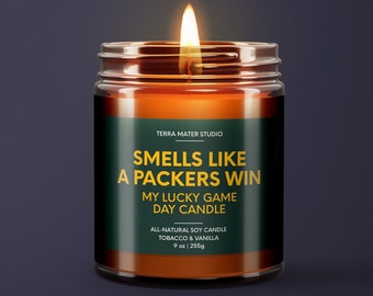 Smells Like A Packers Win Candle | Green Bay Glücksspieltag Kerze | Sojakerze | Packers Fan Geschenk | NFL Packers Geschenk | Packers Decor